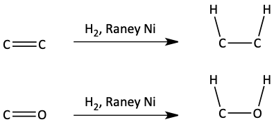 H2 Raney Nickel reduction of alkene and carbonyl